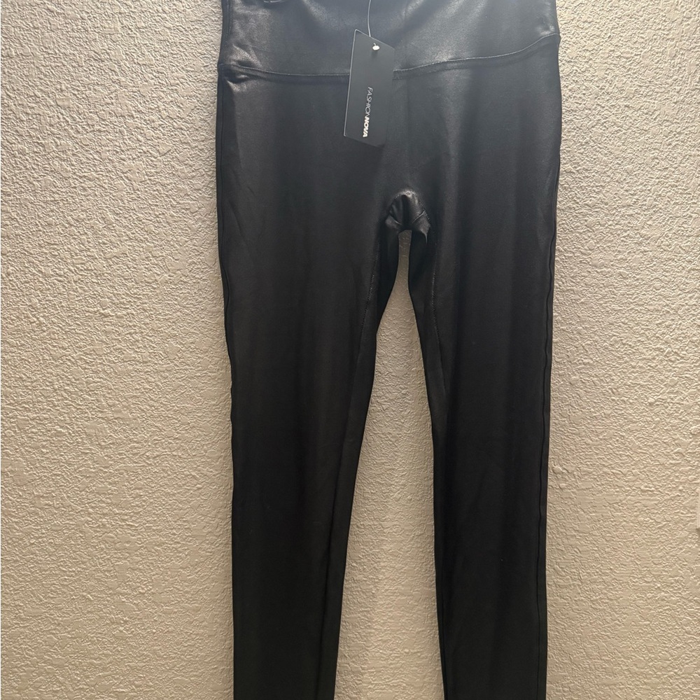 Fashion Nova Shiny Black Faux Leather Top